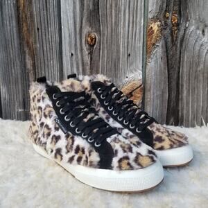 Faux Fur Fuzzy HighTops Size 10 Cheetah Animal Leopard Superga x Jocelyn EUC